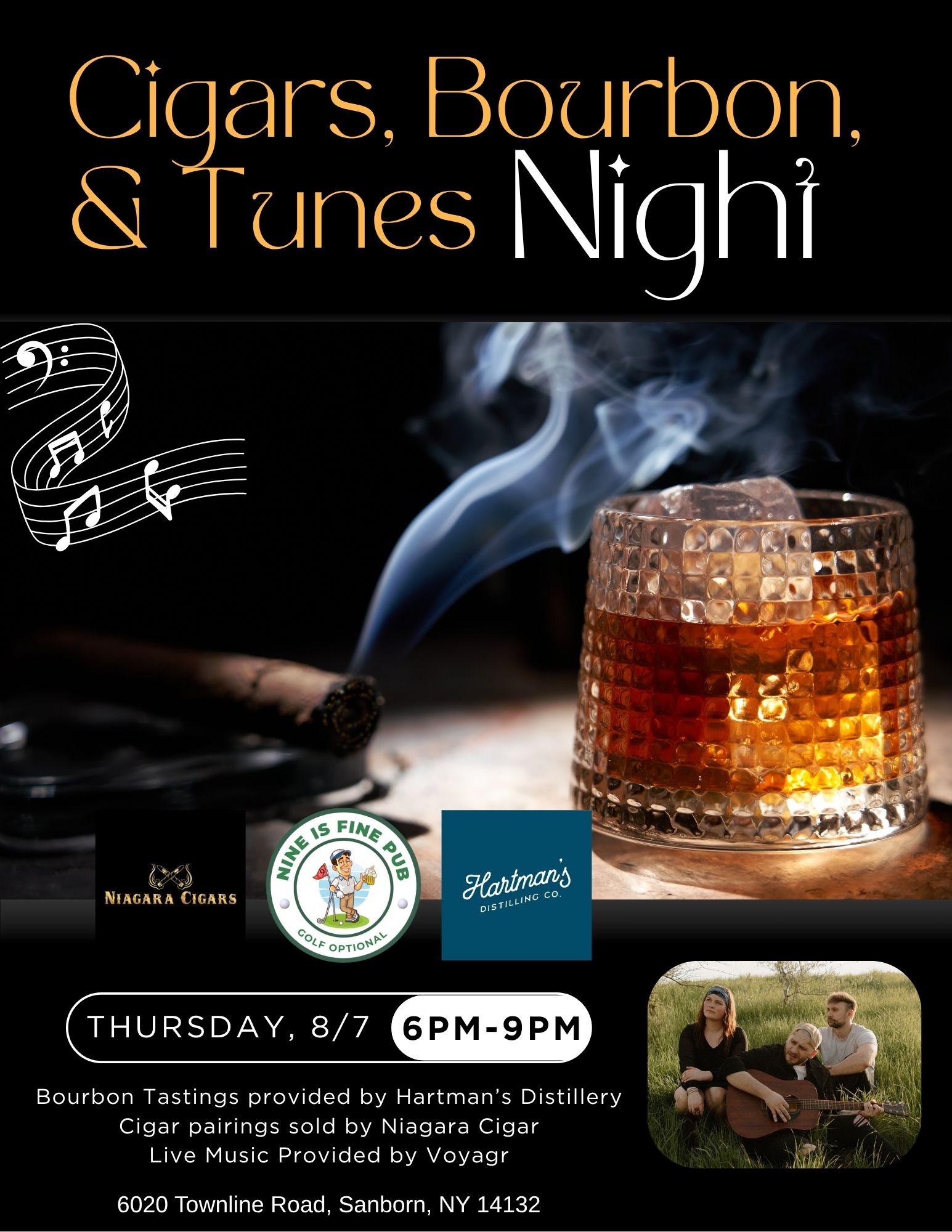Cigars, Bourbon, and Tunes Event at Nine is Fine Pub